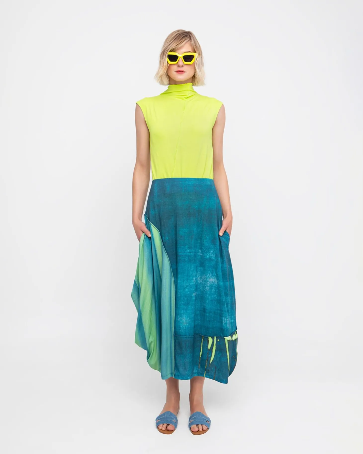 Ozai N Ku Aquamarine Midi Skirt, Ocean