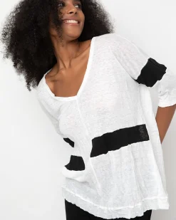 Ozai N Ku Block V-Neck Tee, White