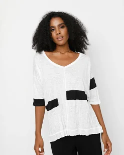 Ozai N Ku Block V-Neck Tee, White