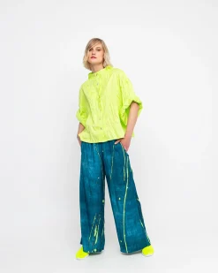 Ozai N Ku Crinkle Funnel Shirt, Lime