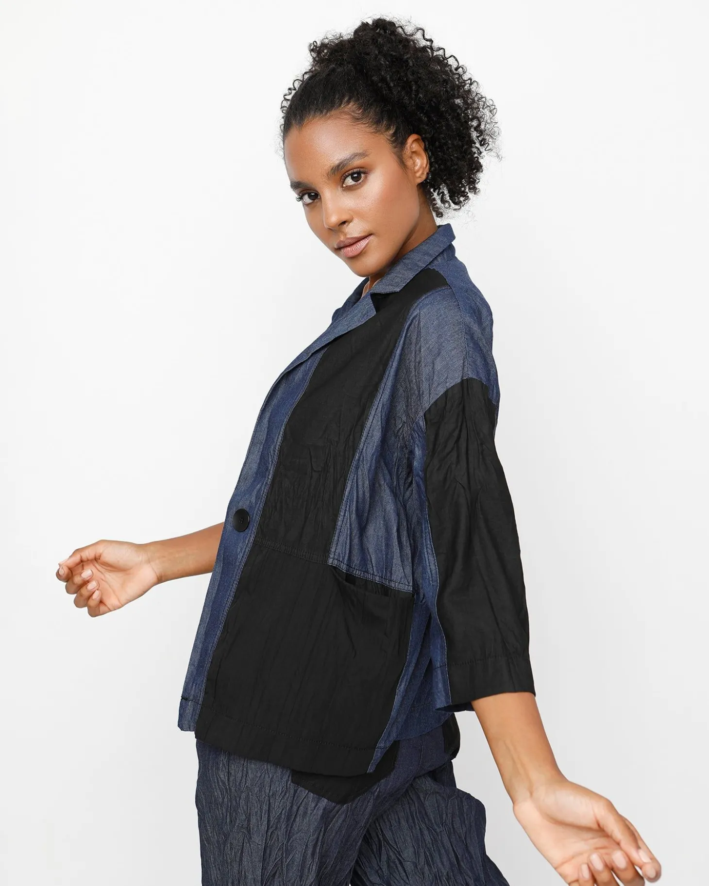 Ozai N Ku Crinkle Patch Shirt Jacket, Denim