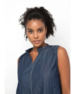 Ozai N Ku Crinkle Shift Dress, Denim