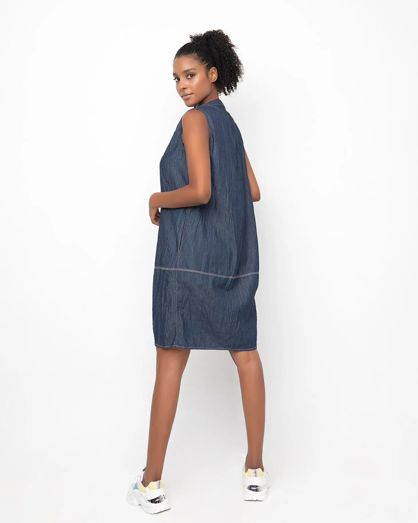 Ozai N Ku Crinkle Shift Dress, Denim