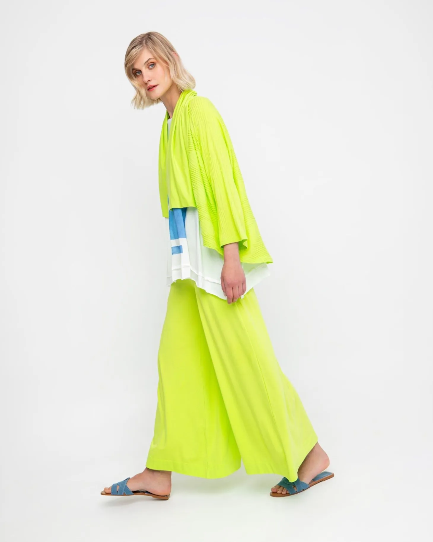 Ozai N Ku Drape Neck Racquet Cardigan, Lime
