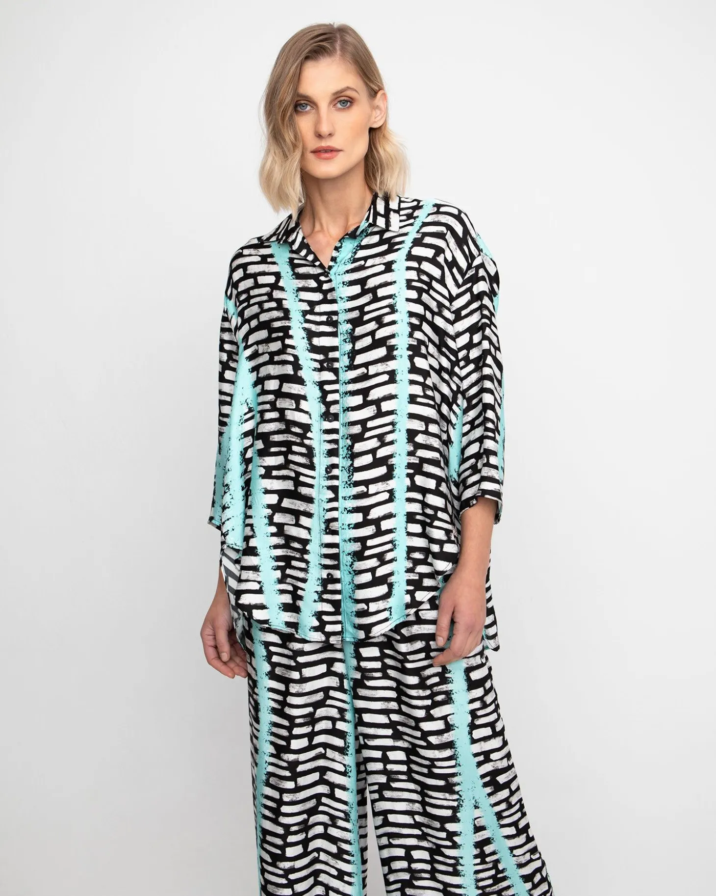 Ozai N Ku Helen Button Down Shirt, Jet Blue