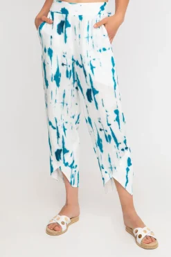 Ozai N Ku Island Linen Tulip Pants, White/Turquoise