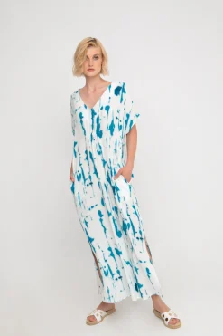 Ozai N Ku Island Relaxed Maxi Dress, White/Turquoise