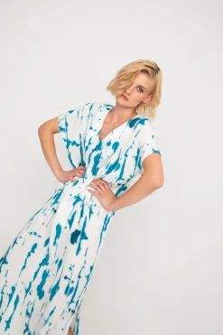 Ozai N Ku Island Relaxed Maxi Dress, White/Turquoise