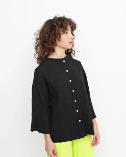 Ozai N Ku Pleated Crinkle Funnel Top, Black