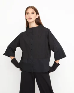 Ozai N Ku Silky Boxy Shirt, Black