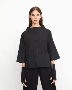 Ozai N Ku Silky Boxy Shirt, Black