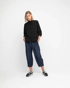 Ozai N Ku Taffeta Scrunch Sleeve Shirt, Black