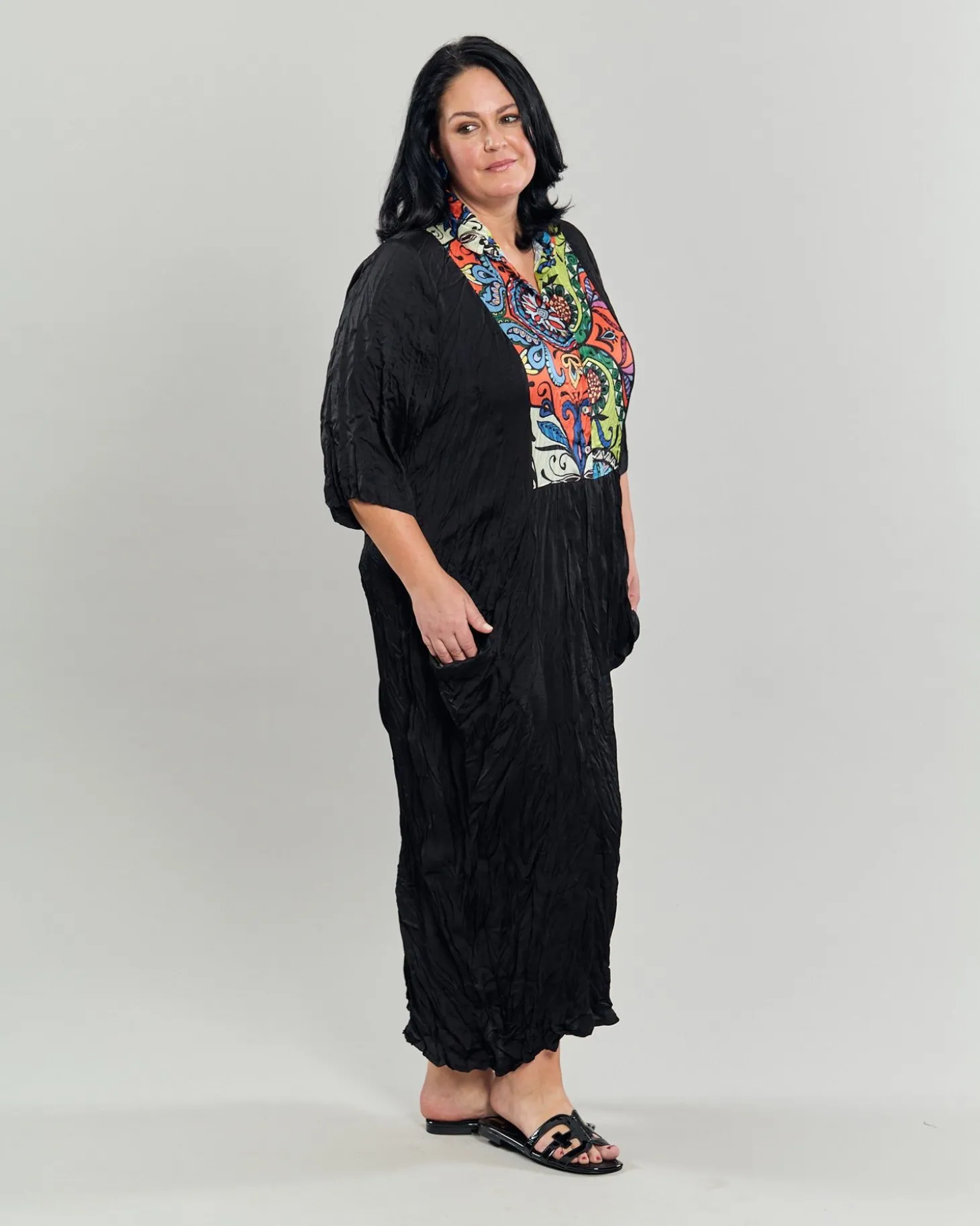 Paisley Bib Crinkle Maxi Dress, Multip
