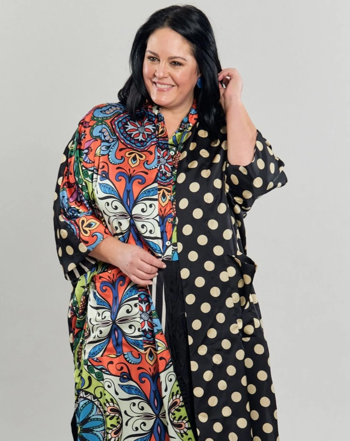 Paisley Dot Long Kimono Jacket, Multip