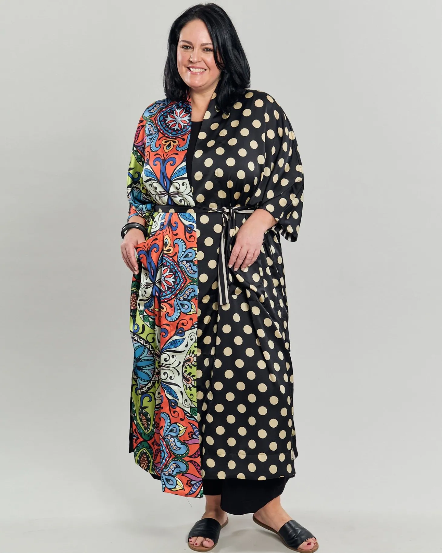 Paisley Dot Long Kimono Jacket, Multip