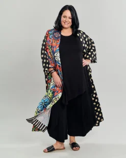 Paisley Dot Long Kimono Jacket, Multip