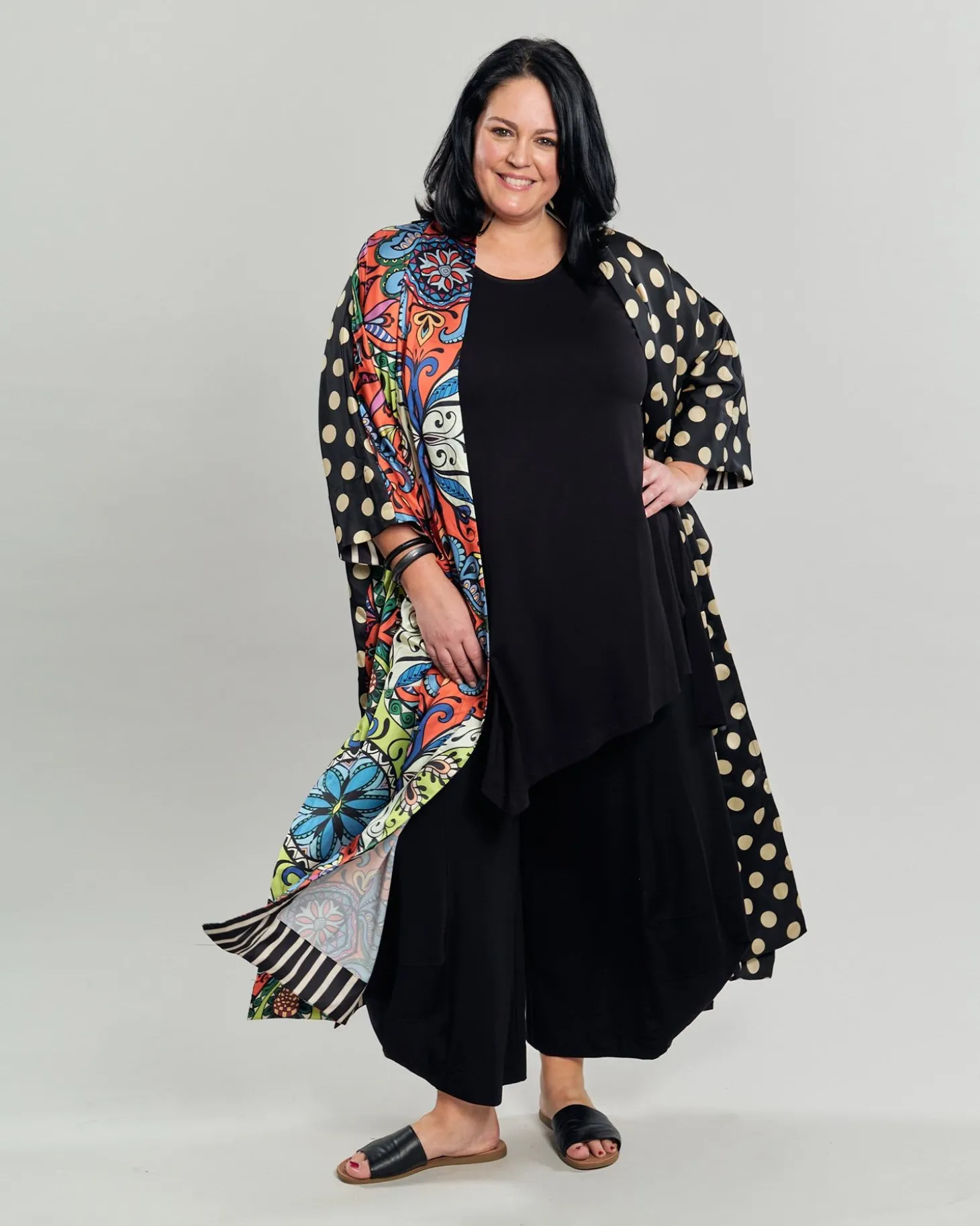 Paisley Dot Long Kimono Jacket, Multip