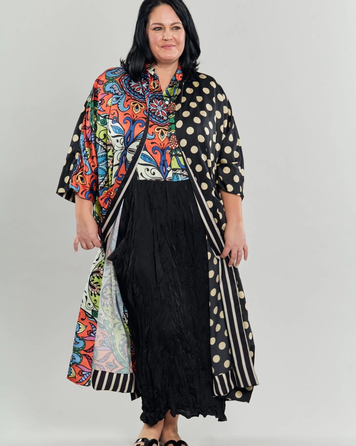 Paisley Dot Long Kimono Jacket, Multip