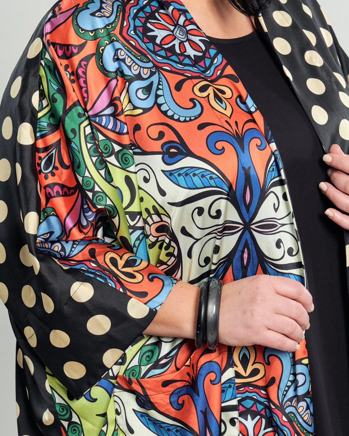 Paisley Dot Long Kimono Jacket, Multip