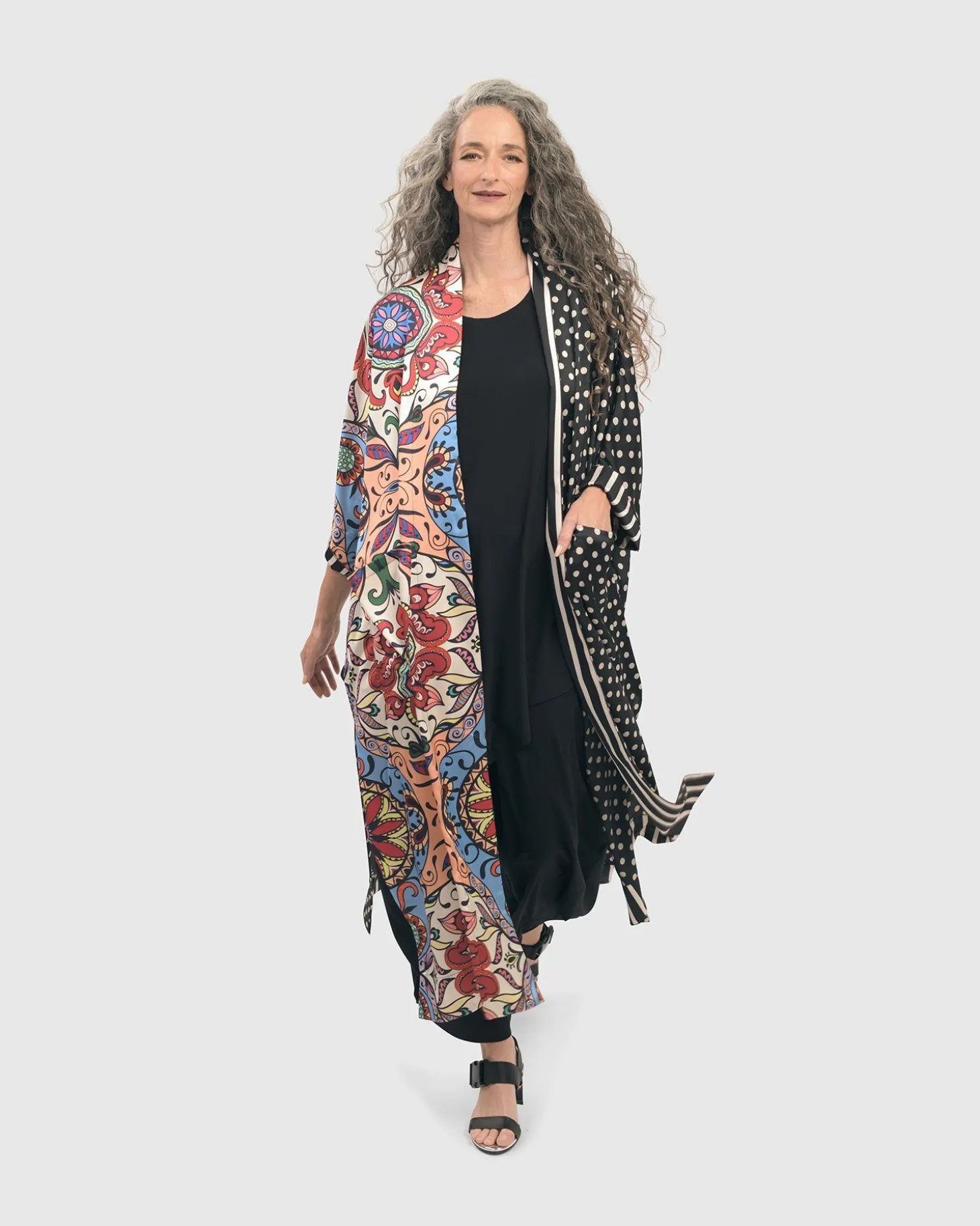 Paisley Dot Long Kimono Jacket, Multi