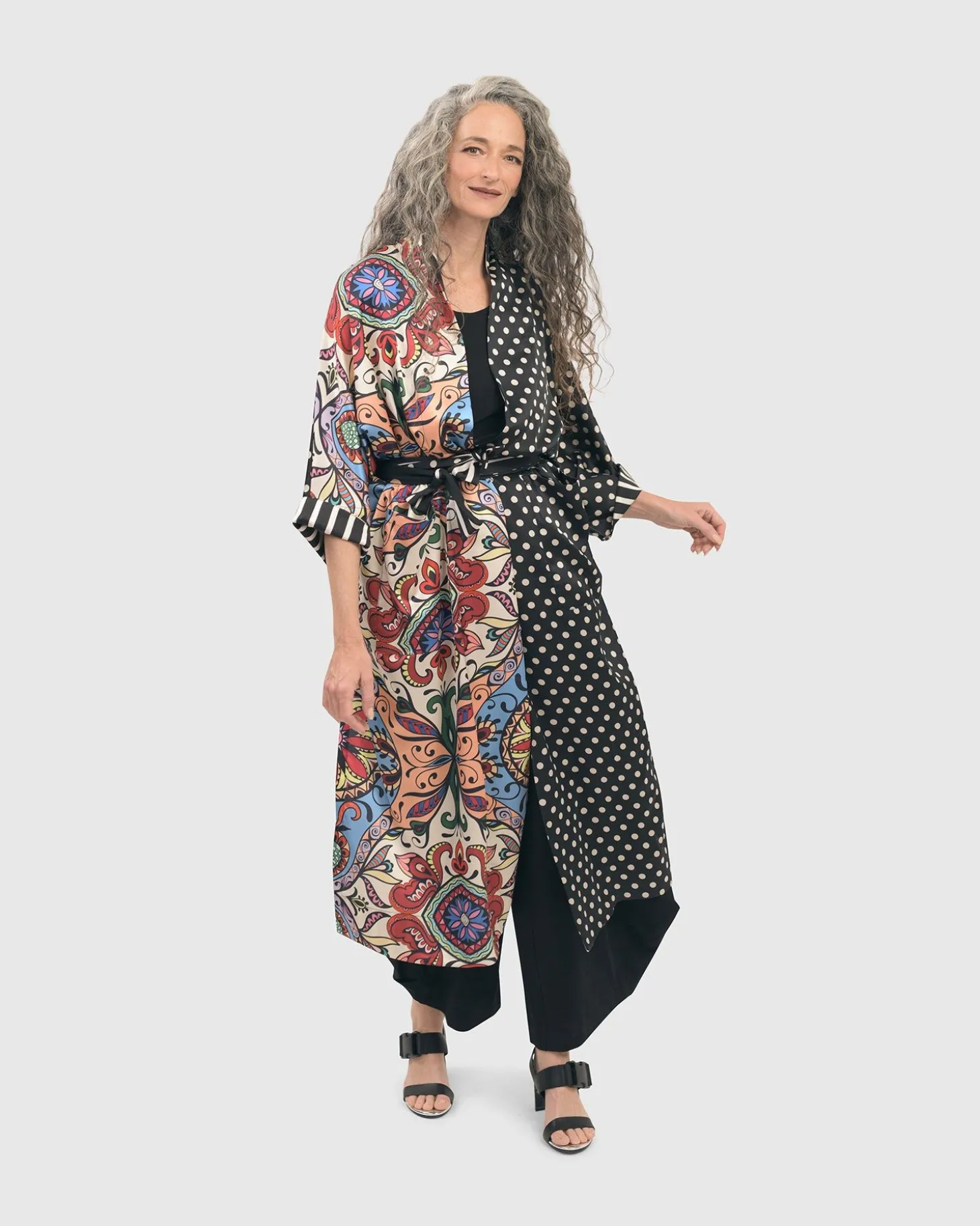 Paisley Dot Long Kimono Jacket, Multi
