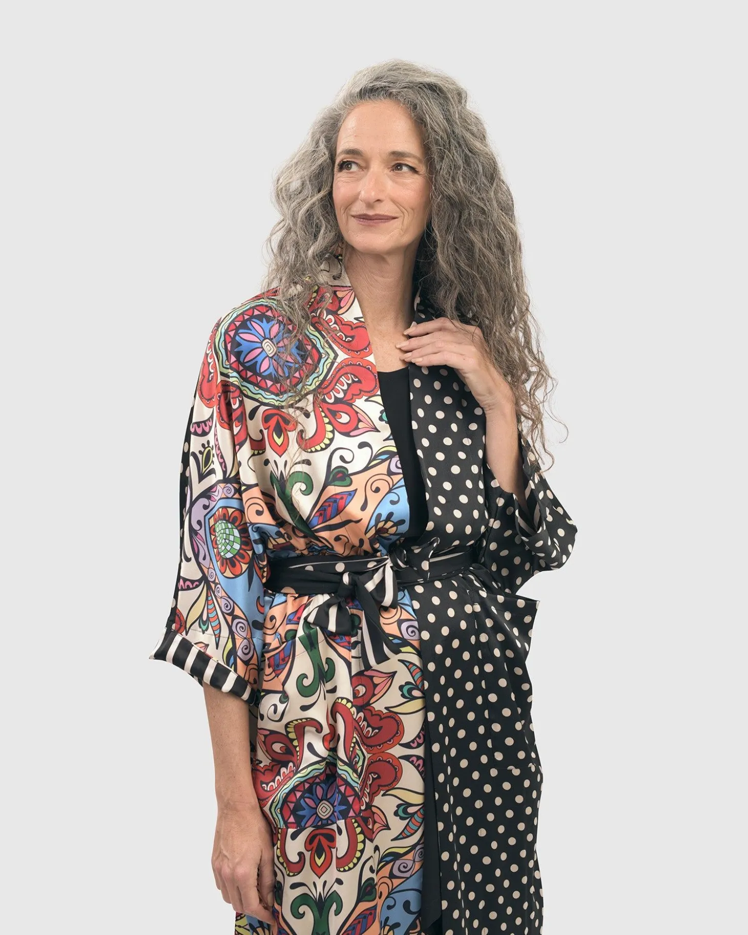 Paisley Dot Long Kimono Jacket, Multi
