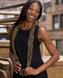 Pashmina Bead Necklace, Gold/Black