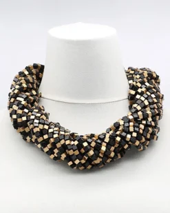 Pashmina Bead Necklace, Gold/Black