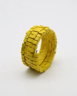 Pashmina Wooden Beads Snake Bracelet, Yellow