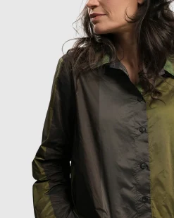 Patio Stones Button Down Tunic Top, Forest