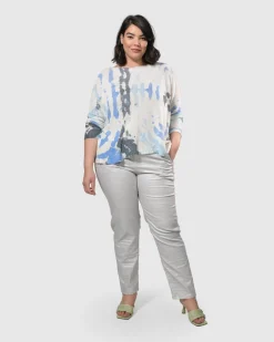 Pinstripe Iconic Stretch Jeans, Silver/White