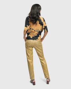 Pinstripe Iconic Stretch Jeans, Gold