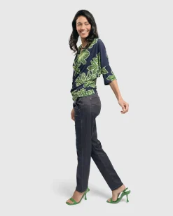 Pinstripe Iconic Stretch Jeans, Navy Wash