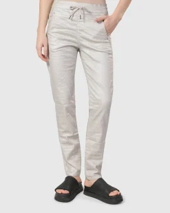 Pinstripe Iconic Stretch Jeans, Pearl/White