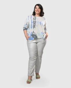 Pinstripe Iconic Stretch Jeans, Silver/White