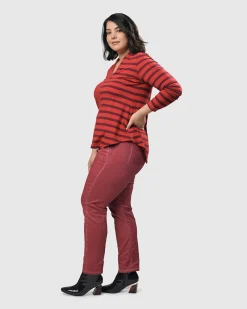 Pinstripe Iconic Stretch Jeans, Wine