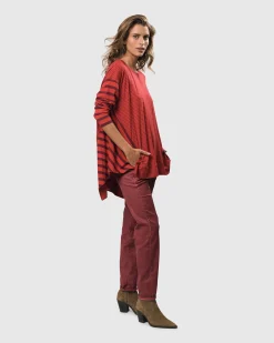 Pinstripe Iconic Stretch Jeans, Wine