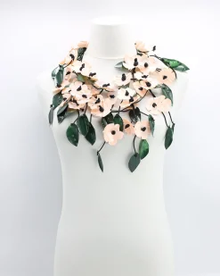 Poppy & Green Leaf Necklace, Pink