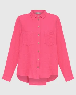 Recreation Button Down Top, Fuchsia