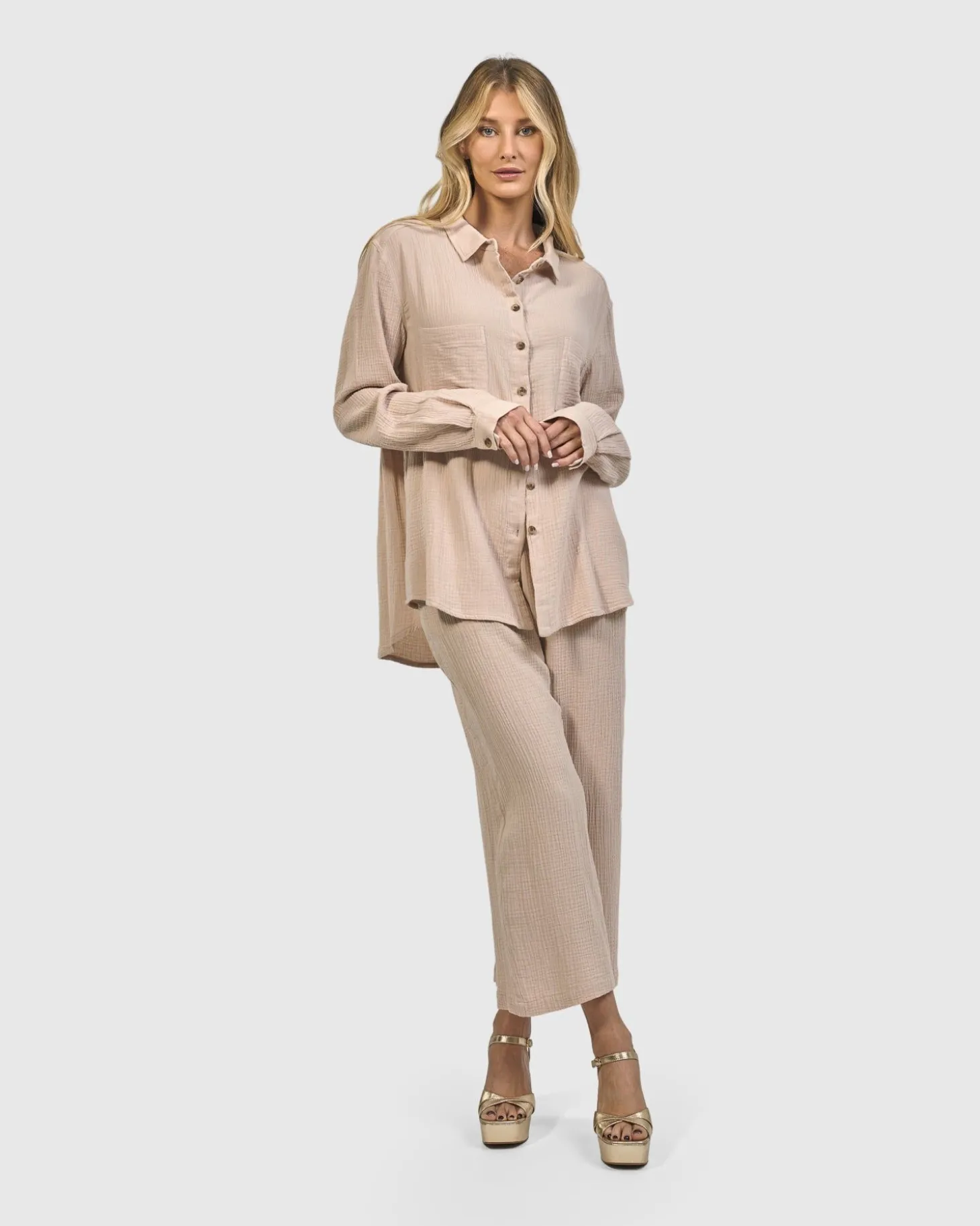 Recreation Button Down Top, Sand