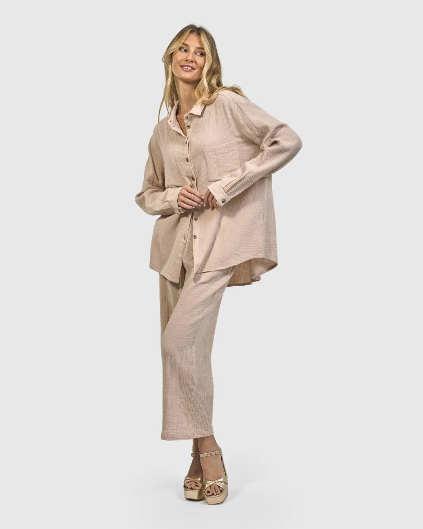 Recreation Button Down Top, Sand