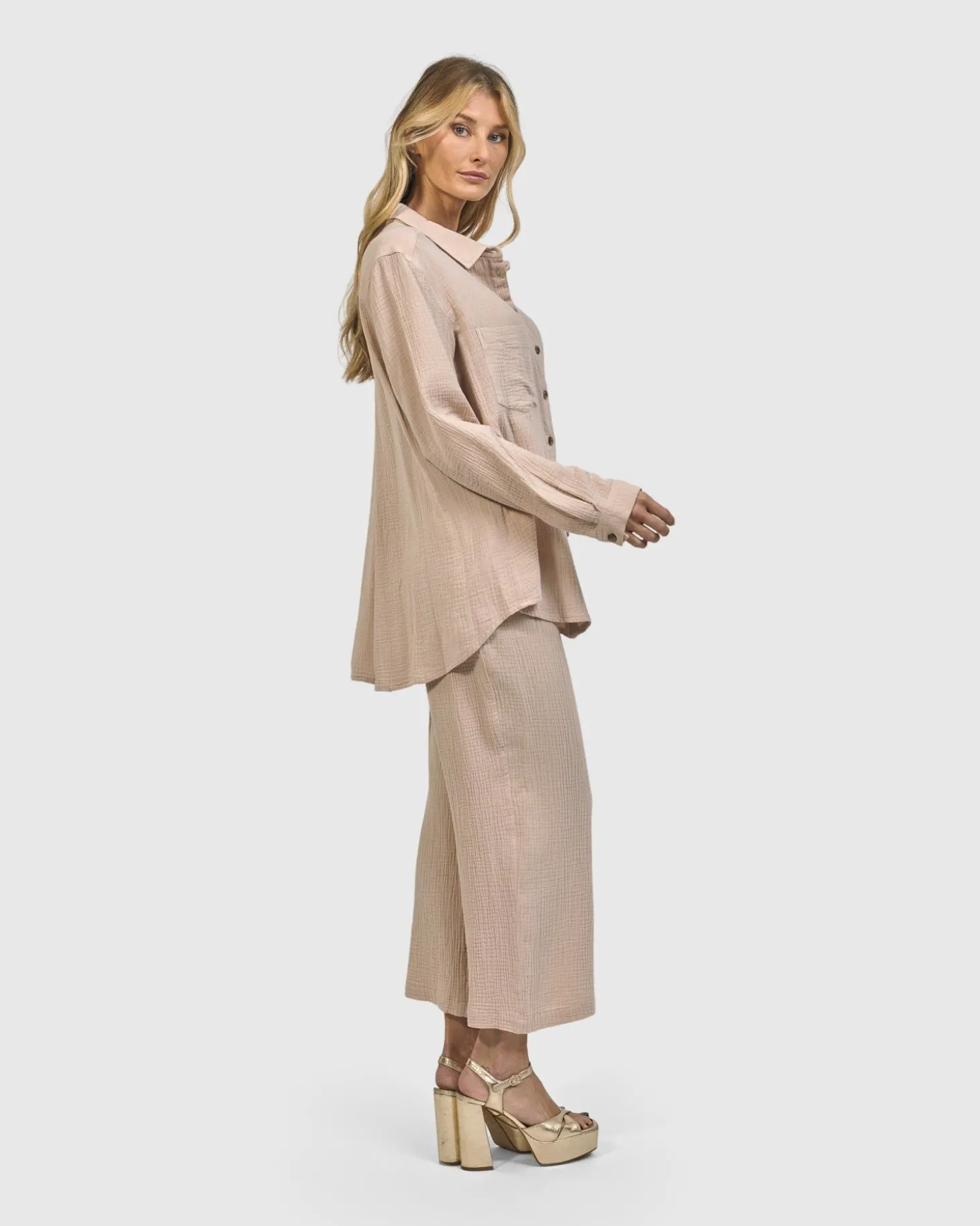 Recreation Button Down Top, Sand