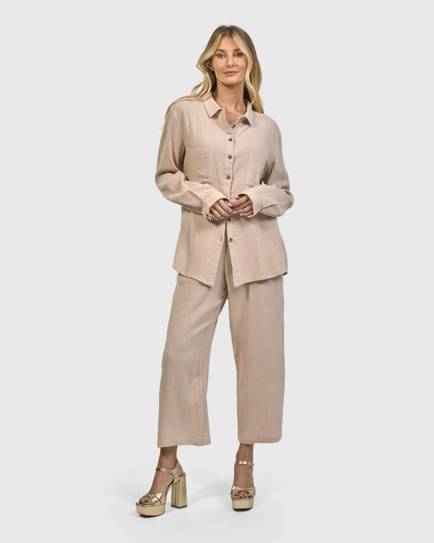Recreation Button Down Top, Sand