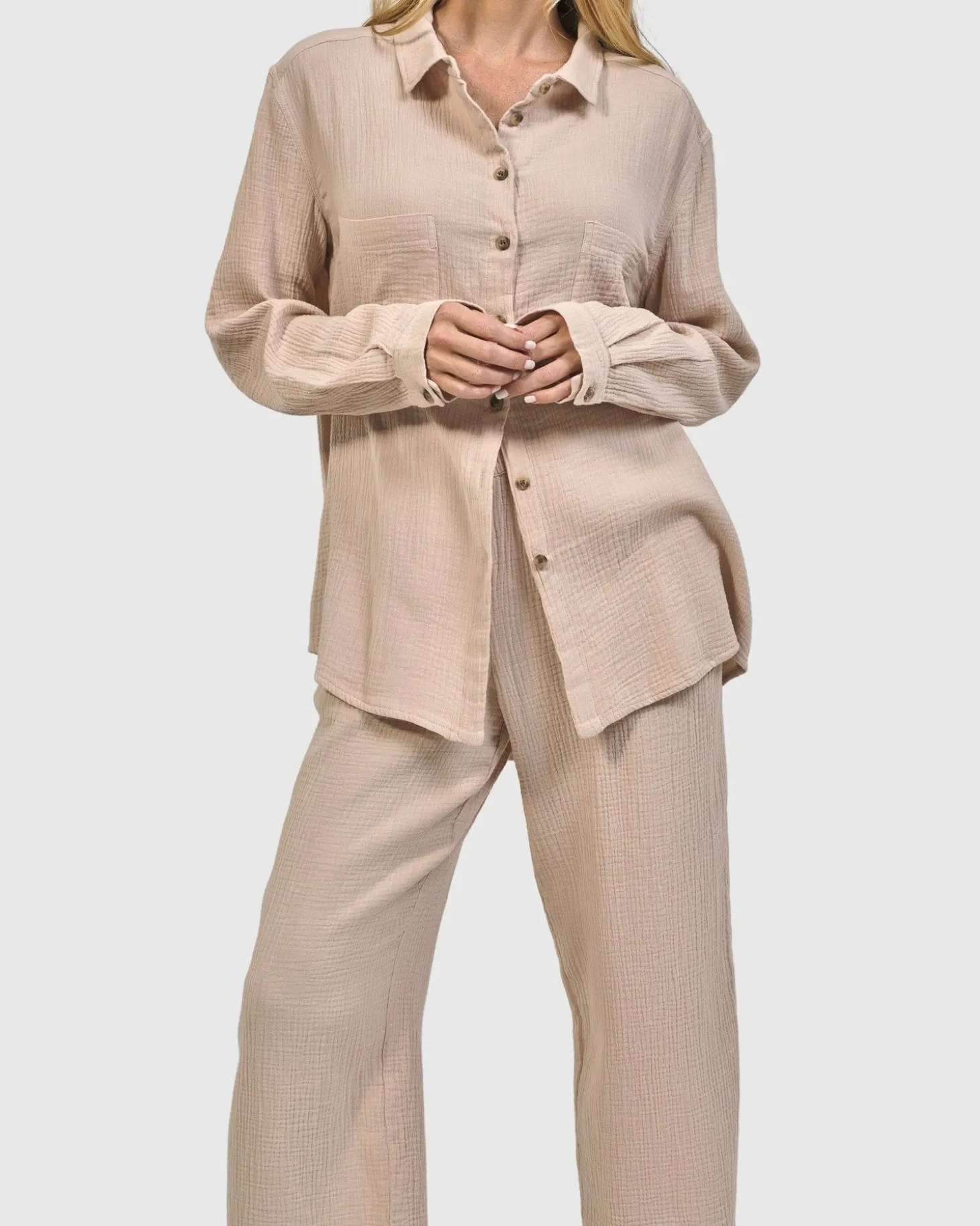 Recreation Button Down Top, Sand