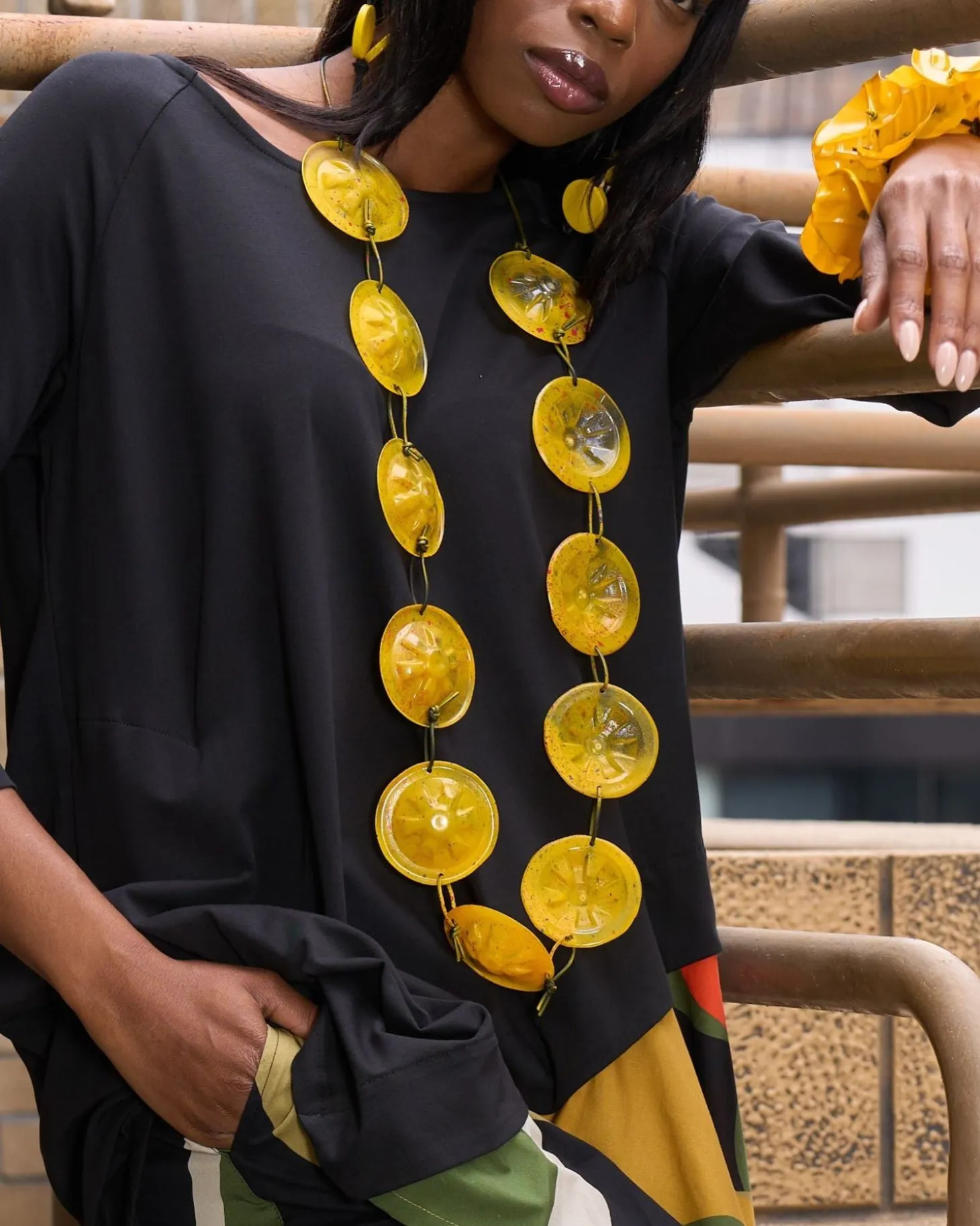 Recycled Bottle Painted Necklace, Yellow