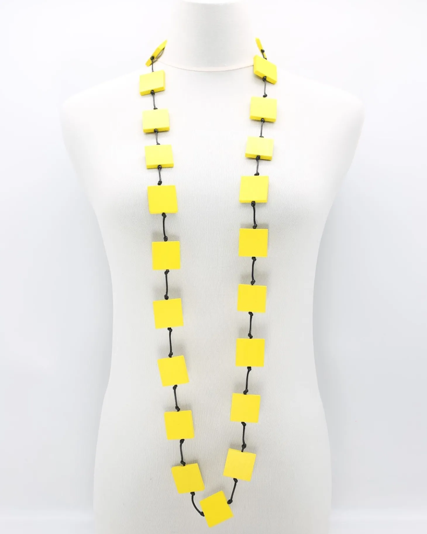 Recycled Wood Square Beads Necklace, Yellow