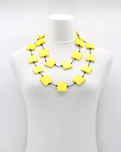 Recycled Wood Square Beads Necklace, Yellow