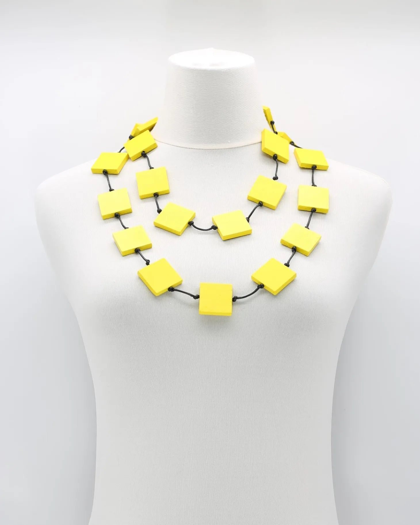 Recycled Wood Square Beads Necklace, Yellow