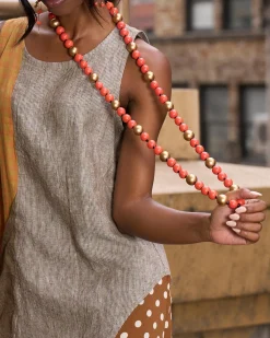 Round Beads Necklace - Duo (Orange)