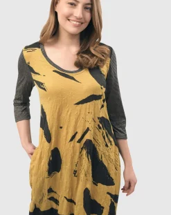 Ru Crinkle Cocoon Dress, Yellow